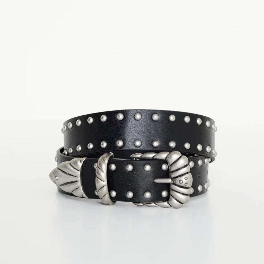 New GOOD AMERICAN Wide Studded Western Belt – Black – Size XXS/XS